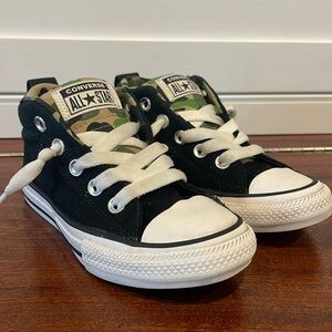 Converse CTAS Street Mid Black, Camo, White Kids Casual Shoes 667212F, size 12